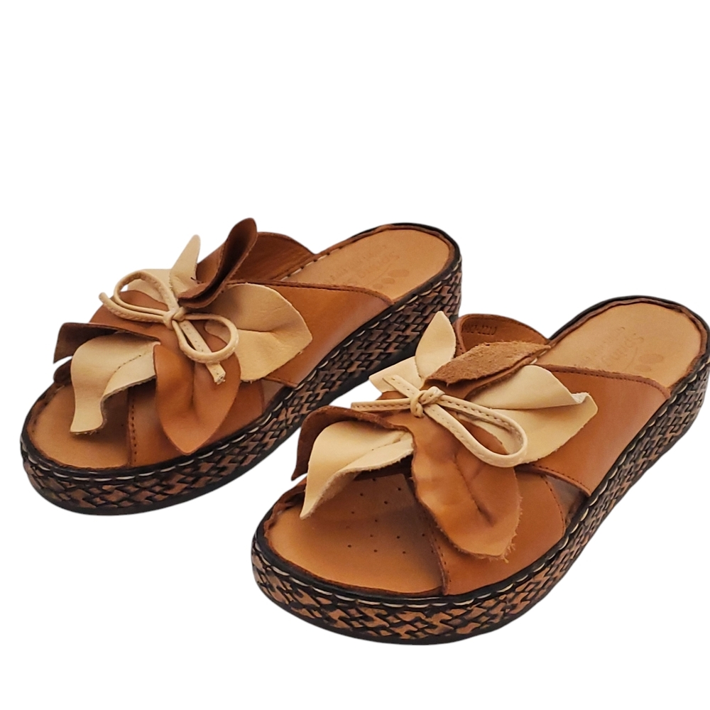 Spring Step Hilary Leather Slide Sandals Camel Tan Brown Khaki Sz US 6.5…